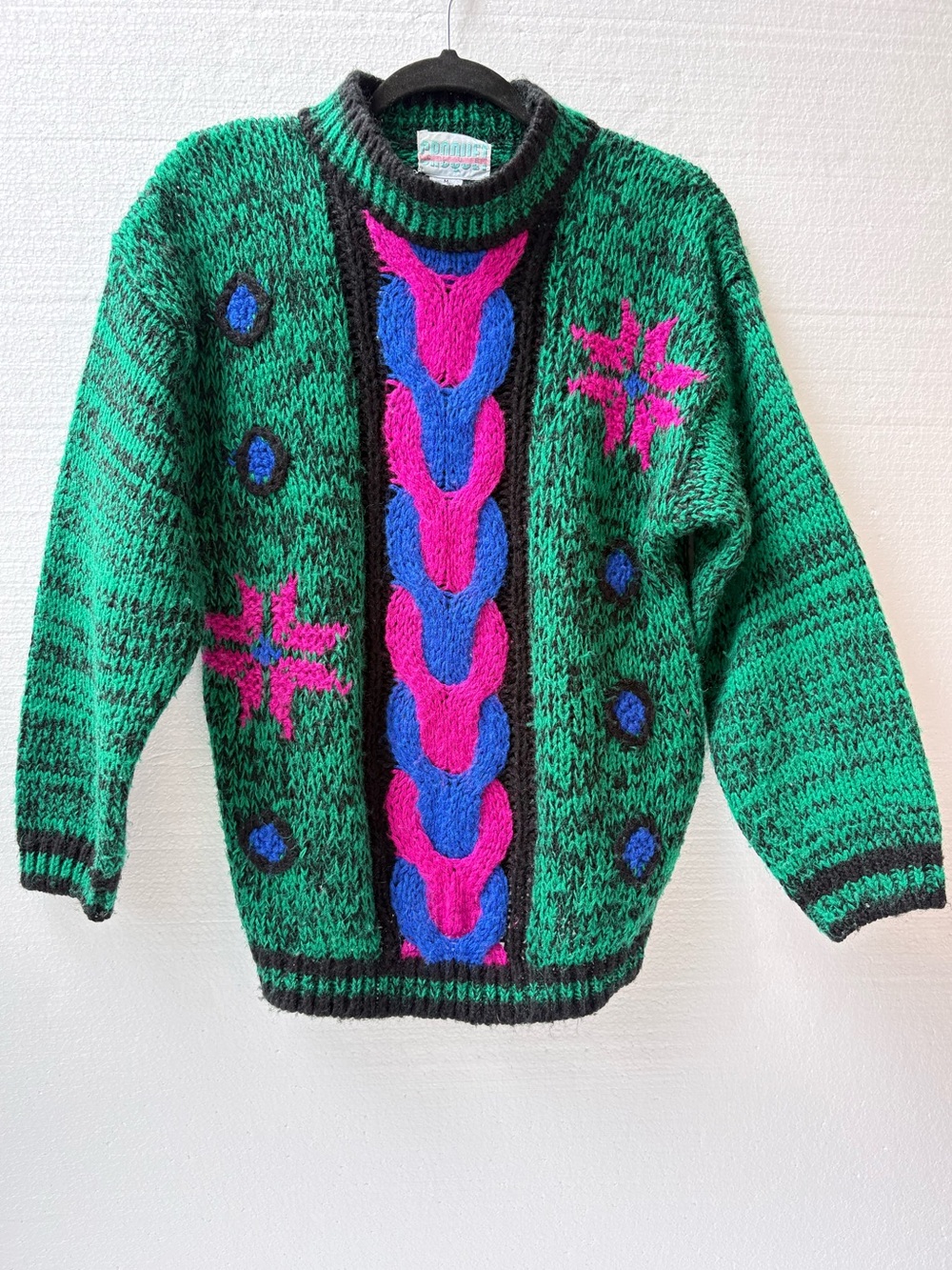 Vintage Croquet Colorblock Chunky Knit Crewneck Pullover Sweater Multicolor
